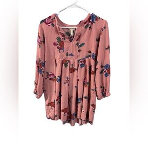 Matilda Jane Let's Go Out Dress Pink Floral Boho Pocket Trapeze Swing Size Large